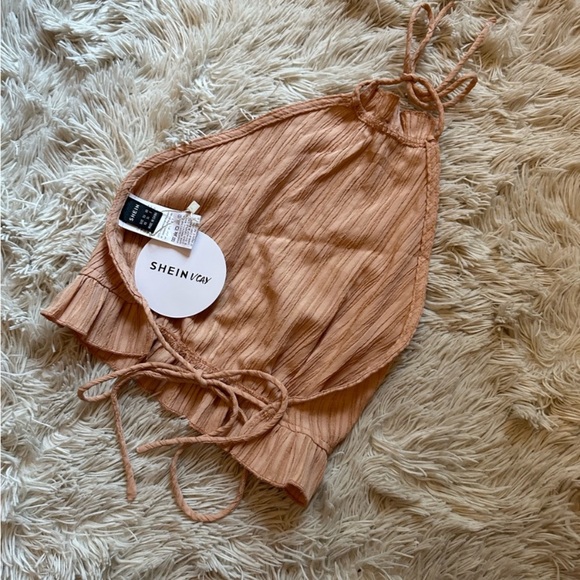 Ruffled Halter Top in Peach - Picture 2 of 2